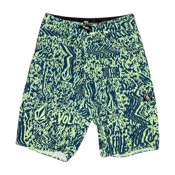 Volcom Mod Tech Green Blue Logo Board Shorts Size L waist  27 - Picture 1 of 3